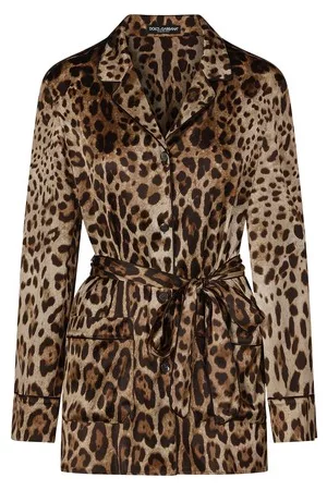 Dolce & Gabbana Pyjamahemd aus Satin mit Leopardenprint und Gürtel