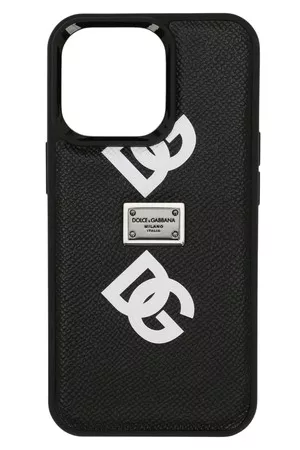 Dolce & Gabbana Herren Handy - Hülle für iPhone 13 Pro aus Kalbsleder mit DG-Print im Allover