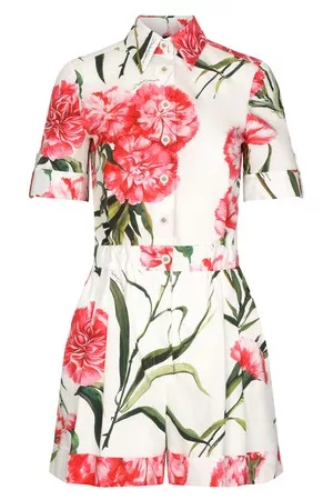 Dolce & Gabbana Damen Jumpsuits - Playsuit aus Popeline mit Nelkenprint
