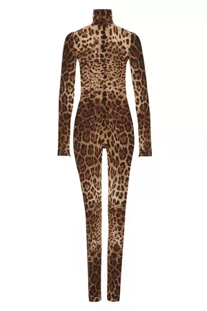 Dolce & Gabbana Damen Jumpsuits - Durchscheinender Jumpsuit mit Leopardenprint