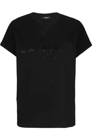 Balmain T-Shirt aus Baumwolle mit Strassstein-Logo