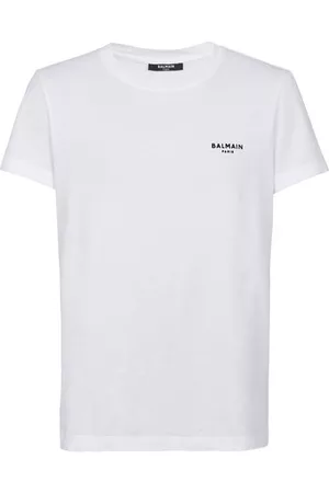 Balmain T-Shirt aus beflockter Baumwolle mit kleinem Logo Paris