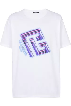 Balmain Herren T-Shirts mit Logo - T-Shirt mit aufgedrucktem Neon-Logo