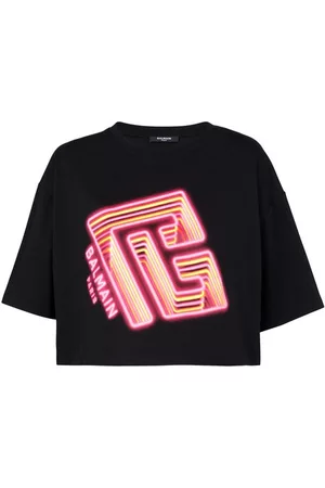 Balmain Damen T-Shirts - Kurzes T-Shirt mit Neon-Print