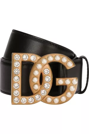 Dolce & Gabbana Damen Gürtel - Gürtel aus Kalbsleder mit steinverziertem DG-Logo