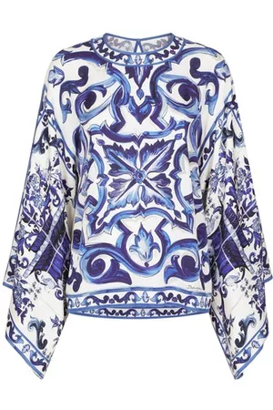Dolce & Gabbana Damen Print Blusen - Charmeuse-Bluse mit Majolika-Print