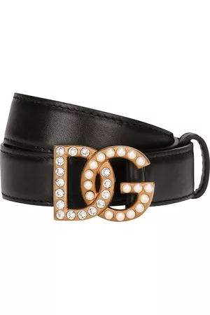 Dolce & Gabbana Damen Gürtel - Gürtel aus Kalbsleder mit steinverziertem DG-Logo