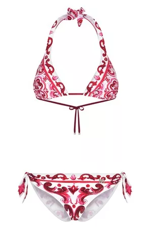 Dolce & Gabbana Damen Triangel Bikinis - Gepolsterter Triangel-Bikini mit Majolika-Print