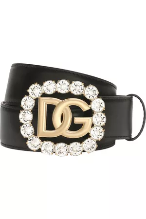 Dolce & Gabbana Damen Gürtel - Gürtel aus Kalbsleder mit DG-Logo und Strasssteinen