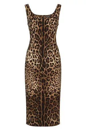 Dolce & Gabbana Damen Bedruckte Kleider - Midikleid aus Charmeuse mit Leopardenprint