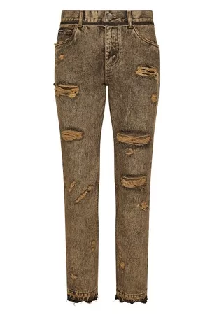 Dolce & Gabbana Herren Slim Jeans - Regular-Jeans in Overdye-Optik mit kleinen Abrieben