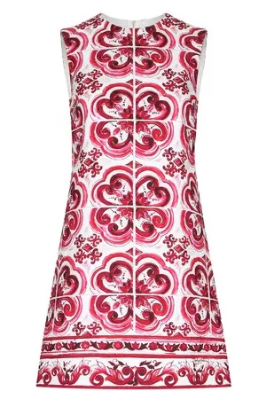 Dolce & Gabbana Damen Bedruckte Kleider - Kurzes Brokat-Kleid mit Majolika-Print