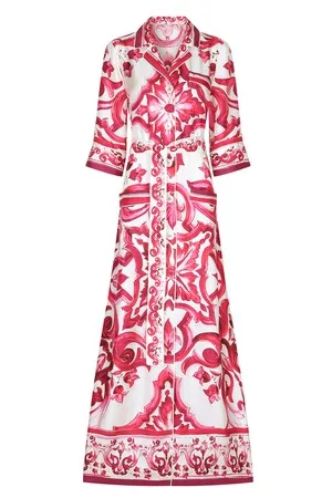 Dolce & Gabbana Damen Freizeitkleider - Langes Hemdblusenkleid aus Twill mit Majolika-Print