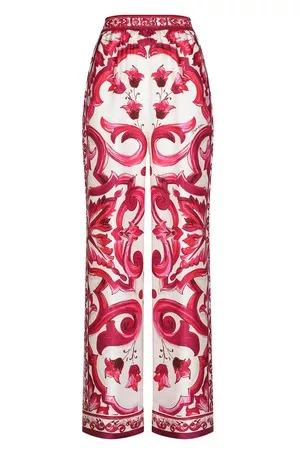Dolce & Gabbana Damen Weite Hosen - Twill-Hose mit Majolika-Print