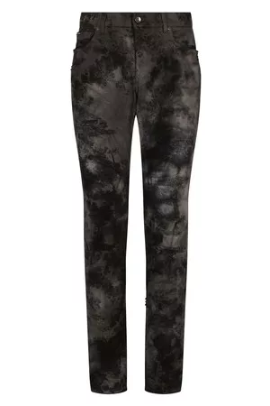 Dolce & Gabbana Herren Slim Jeans - Schwarze Slim-Fit-Jeans aus Stretchgewebe mit Marmoreffekt