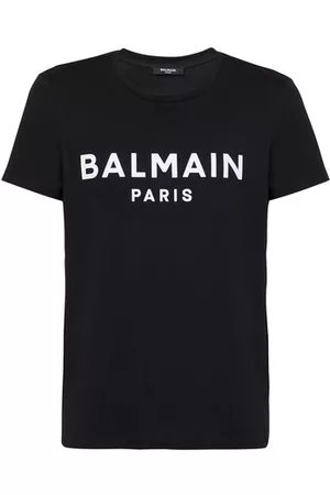 Balmain Herren T-Shirts mit Logo - T-Shirt aus beflockter Baumwolle mit Logo Paris