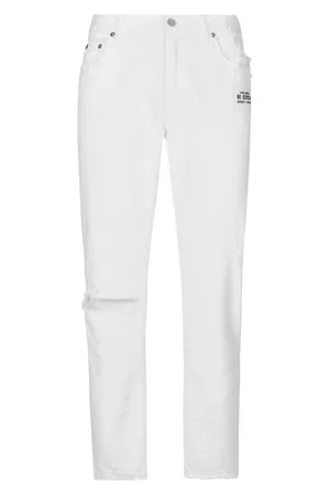 Dolce & Gabbana Herren Baggy & Boyfriend Jeans - Weiße Loose-Fit-Jeans mit Rissen und Abrieben