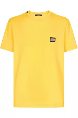 Dolce & Gabbana Herren T-Shirts mit Logo - Baumwoll-T-Shirt mit Logo-Plakette