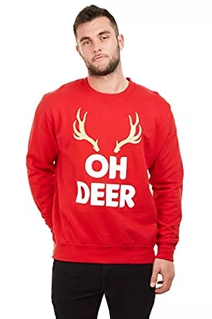 GAME ON Herren Sweatshirts - Herren Oh Deer Crew Pullover, Red, Small
