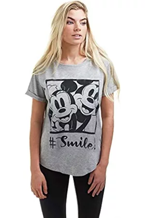 Disney Damen Shirts - Damen Hashtag Smile T-Shirt, Grey Heather, 34
