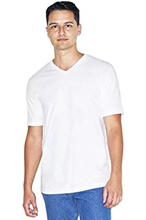 American Apparel T-Shirts - Unisex-Erwachsene Organic Fine Jersey V-Neck Short Sleeve T-Shirt, Weiß, Groß