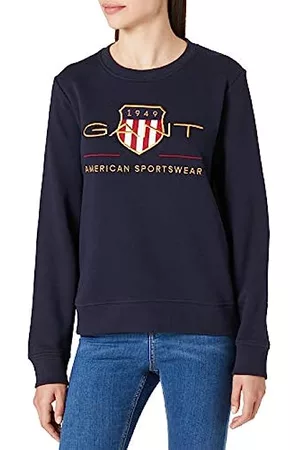 GANT Damen Sweatshirts - Damen Shield C-Neck Sweat ARCHIV Logo Pullover MIT Rundhalsausschnitt, Evening Blue, XS