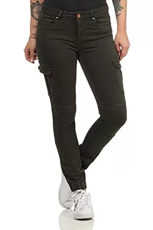 ONLY Damen Slim Jeans - Cargo Jeans Hose | Stretch Denim Jogger Pants | Slim Mid Waist Karottenhose ONLMISSOURI, Farben:Grün-3, Größe:40W / 32L, Z-Länge:L32