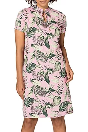 Timezone Damen Freizeitkleider - Damen Printed Smock Dress Lässiges Kleid, pink Philo Leaves, XL