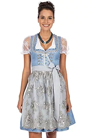 Stockerpoint Damen Dirndlkleider - Damen Dirndl Anastasia Kleid für besondere Anlässe, hellblau-Silber, 36