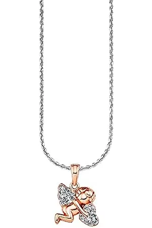 Amor Damen Halsketten - Kette mit Anhänger 925 Sterling Silber Damen Halsschmuck, mit Zirkonia synth, 42 cm, Bicolor, Engel, Kommt in Schmuck Geschenk Box, 9964666