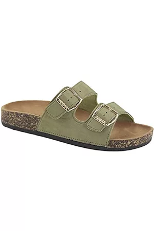 Anna Van Toor Damen Sandalen - Glory Damen Slide Sandalen Korkfußbett Doppelschnalle, graugrün, 43 EU