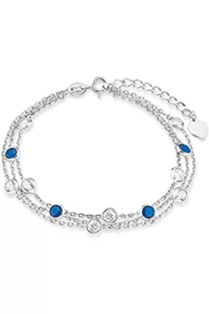 Amor Damen Armbänder - Armband 925 Sterling Silber Damen Armschmuck, mit Zirkonia synth, 17+3 cm, Blau, Kommt in Schmuck Geschenk Box, 2017183