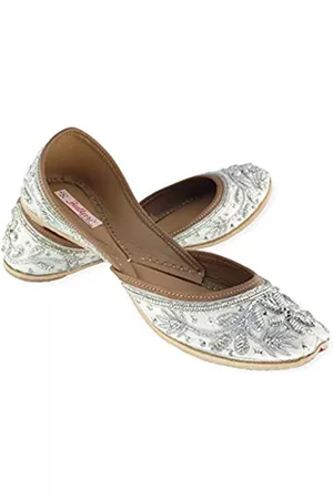 Fulkari Women's Murraya White Silver Toned Jutti | Bite and Pinch Free Soft Jutis | 100% Genuine Leather | Punjabi Formal Juti | Girl's Wedding Flats | Indian Ladies Mojari | Bridal Ethnic | 7