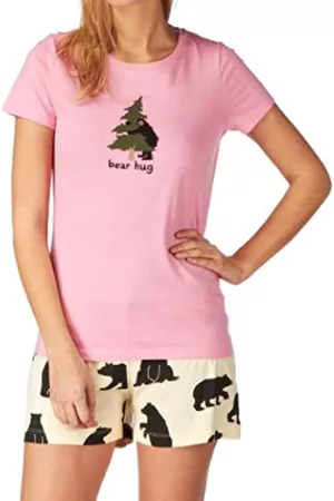 Hatley Damen T-Shirts - Damen Women's Jersey Tee-Book Animals Bear Hug Schlafanzugoberteil, Rosa, Small (Herstellergröße:Small)