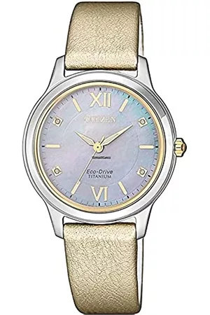 Citizen Damen Analog Eco-Drive Uhr Super Titanium Perlmuttzifferblatt Gold EM0724-17Y