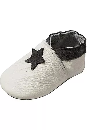 YIHAKIDS Damen Schuhe mit Sternen - Premium Weiche Leder Krabbelschuhe Babyschuhe Kleinkind Lauflernschuhe Mit Karikatur Stern(Size L,Weiß,12-18 Monate,23 EU)