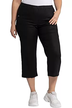 Ulla Popken Damen Shorts - Große Größen Damen Hose Kurze 7/8 Leinenhose mit Elastischem Bund Weiß (Schwarz 10), 46