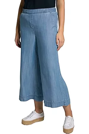 Ulla Popken Damen Cropped Jeans - Damen Lyocell Culotte, Denim Look, Comfort Waistband, Marlene Shape L ssige Hose, Light Blue Denim, 46 EU