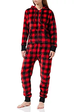 Hatley Damen Winter Schlafanzüge - Damen Adult Hooded Fleece Jumpsuit Pyjamaset, Buffalo Plaid, M EU