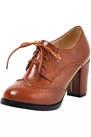 Dear Time Damen Vintage Schuhe - Damen Brogue-Schuhe, Blockabsatz, Flügelspitze, Oxford, Vintage-Stil, PU-Leder, Gelb (gelb), 39 EU