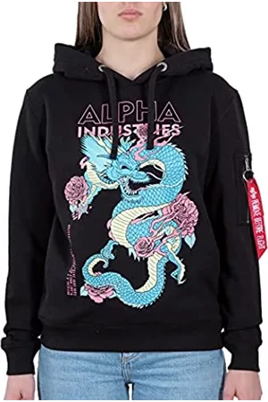 Alpha Industries Damen Sweatshirts - Damen Heritage Dragon Hoody Wmn Kapuzenpullover, Black, S