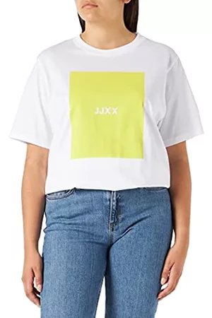 JACK & JONES Damen Bedruckte T-Shirts - JJXX Women's JXAMBER SS Relaxed Tee NOOS T-Shirt, Bright White/Print:Limeade Square, S