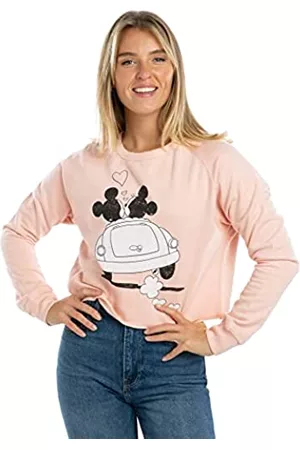 Disney Damen Sweatshirts - Damen Mickey and Minnie Mouse Hearts Crew Cropped-Sweatshirt, rosa-Dusty pink, 40