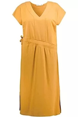 Ulla Popken Damen Freizeitkleider - Damen Organic Cotton V-neck Half Sleeve Midi Dress Kleid, Gingerbread, 46 Große Größen EU