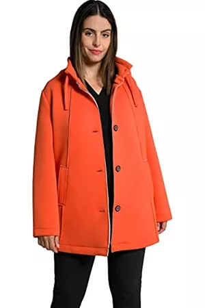 Ulla Popken Damen Outdoorjacken - Damen Scuba-jakke, åben antig, A-linje, stand-up krave Jacke, Coral Orange, 62-64 EU