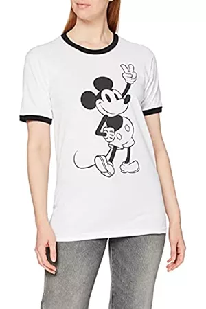 Disney Damen Shirts - Damen Mickey Mouse Peace T Shirt, Weiß (White/Black Wbl), S EU
