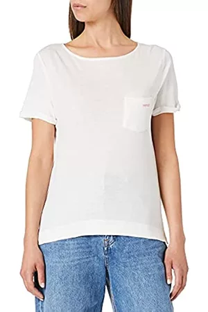 Mexx Damen Shirts - Womens Linen Relaxed fit with Pocket T-Shirt, Off White, S