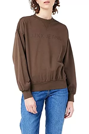JACK & JONES Damen Sweatshirts - JJXX Women's JXDEE LS Loose Grunge Sweat NOOS Sweatshirt, Demitasse/Detail:Tonal EMB Opt 8, M