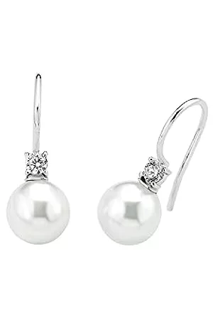 Amor Damen Ohrringe - Ohrhänger 925 Sterling Silber Damen Ohrschmuck, mit Zirkonia synth, mit Wachsperle, 2,2 cm, Silber, Kommt in Schmuck Geschenk Box, 2017175