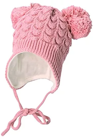 Sterntaler Mädchen Accessoires Sets - Baby Mädchen Mütze Baby Bommelmütze Struktur Mütze - Mütze Baby, Kappe Kinder - aus Baumwolle mit Bindeband - rosa, 51